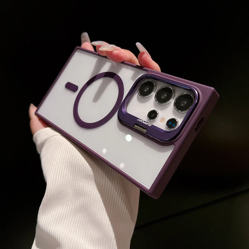 For Magsafe Hidden Holder Clear Case for Samsung Galaxy S25 S24 Ultra S22 plus S23 FE Shockproof Magnetic Wirelesss Charge Cover