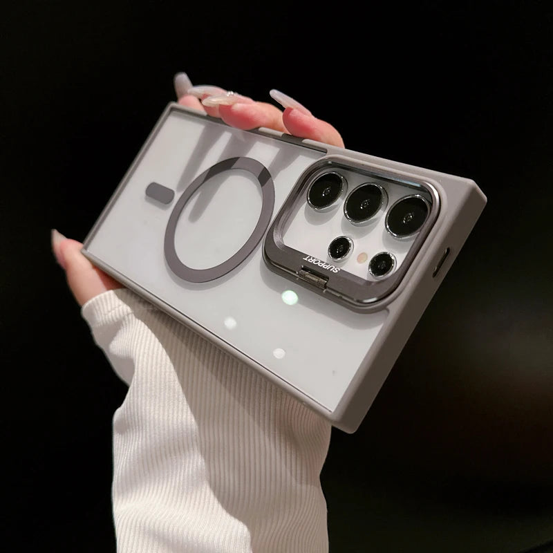 For Magsafe Hidden Holder Clear Case for Samsung Galaxy S25 S24 Ultra S22 plus S23 FE Shockproof Magnetic Wirelesss Charge Cover