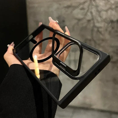 For Magsafe Hidden Holder Clear Case for Samsung Galaxy S25 S24 Ultra S22 plus S23 FE Shockproof Magnetic Wirelesss Charge Cover