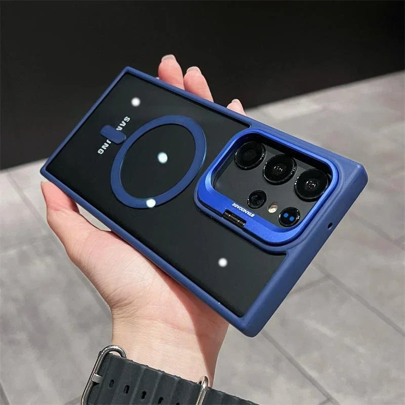 For Magsafe Hidden Holder Clear Case for Samsung Galaxy S25 S24 Ultra S22 plus S23 FE Shockproof Magnetic Wirelesss Charge Cover