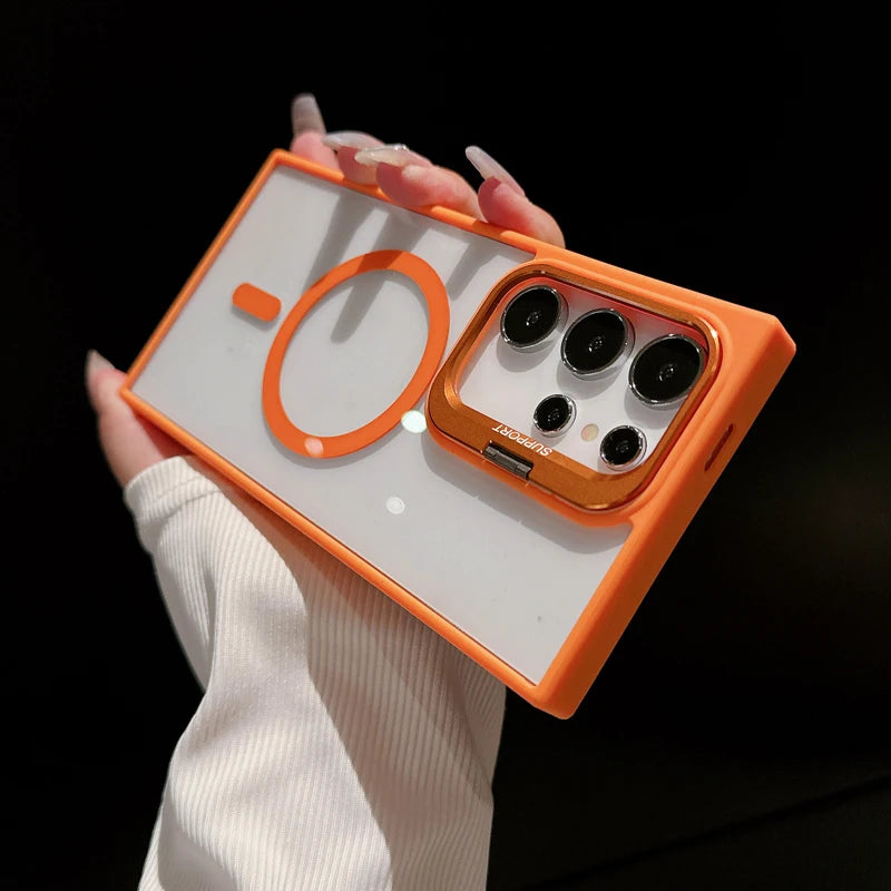 For Magsafe Hidden Holder Clear Case for Samsung Galaxy S25 S24 Ultra S22 plus S23 FE Shockproof Magnetic Wirelesss Charge Cover