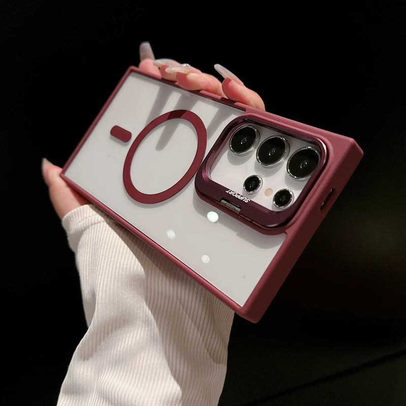 For Magsafe Hidden Holder Clear Case for Samsung Galaxy S25 S24 Ultra S22 plus S23 FE Shockproof Magnetic Wirelesss Charge Cover