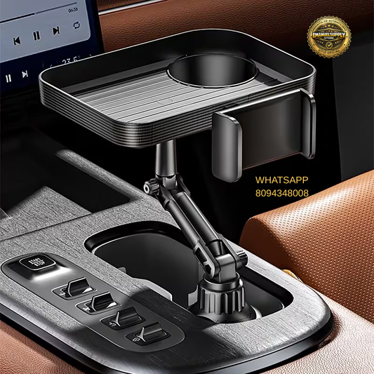 🚗 Bandeja Multifuncional para Portavasos de Coche (360° Ajustable)