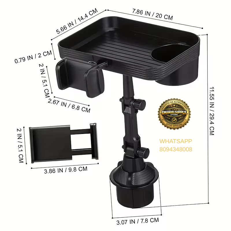 🚗 Bandeja Multifuncional para Portavasos de Coche (360° Ajustable)