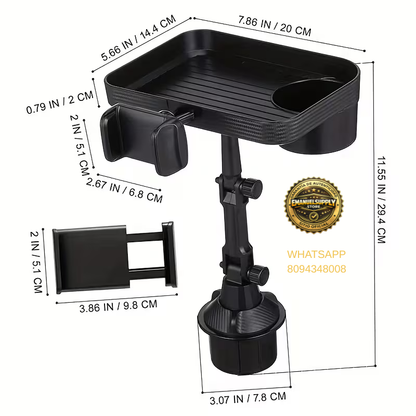 🚗 Bandeja Multifuncional para Portavasos de Coche (360° Ajustable)