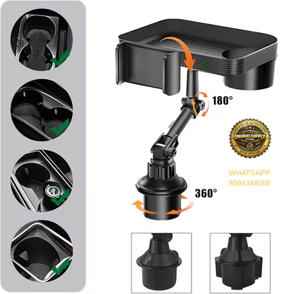 🚗 Bandeja Multifuncional para Portavasos de Coche (360° Ajustable)