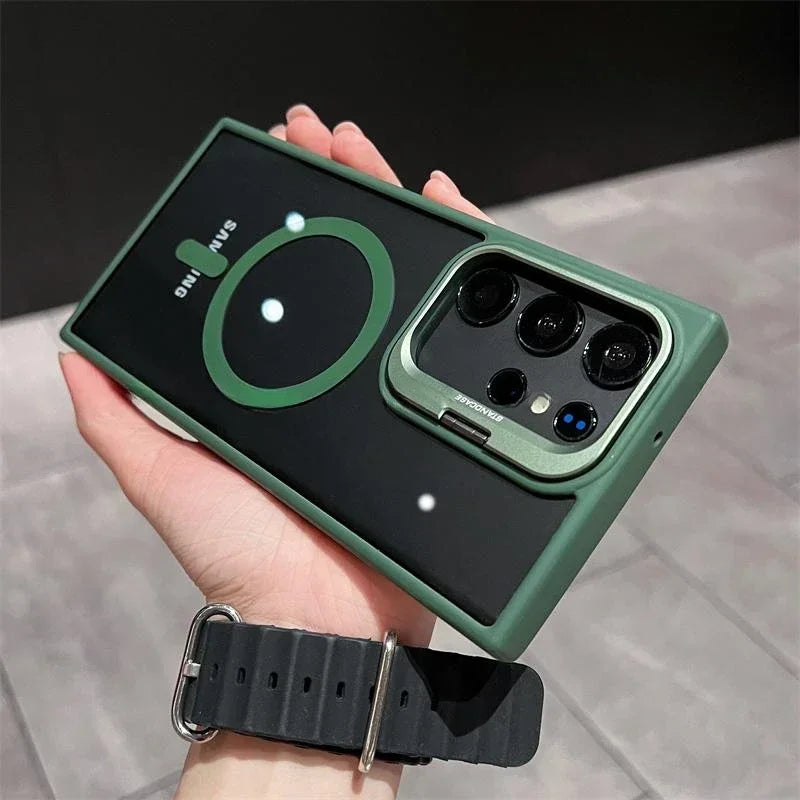 For Magsafe Hidden Holder Clear Case for Samsung Galaxy S25 S24 Ultra S22 plus S23 FE Shockproof Magnetic Wirelesss Charge Cover