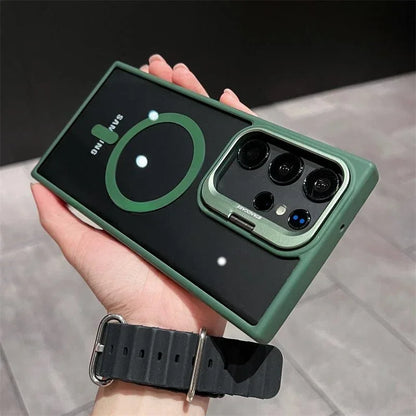 For Magsafe Hidden Holder Clear Case for Samsung Galaxy S25 S24 Ultra S22 plus S23 FE Shockproof Magnetic Wirelesss Charge Cover